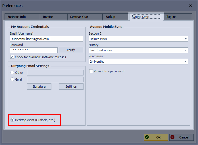 Online Sync Tab: Desktop Client