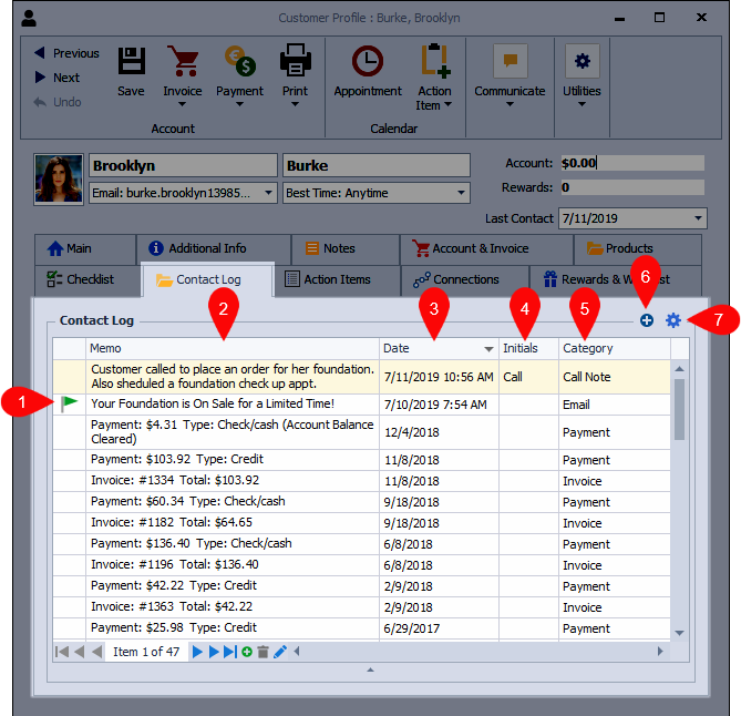 Contact Log Tab